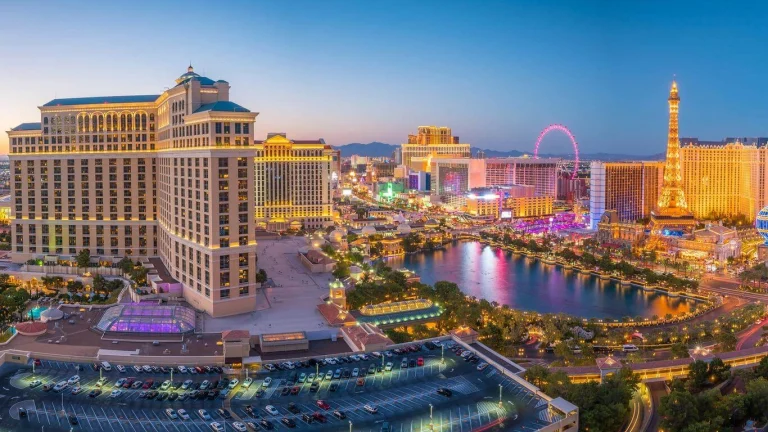 a city with many buildings and a river