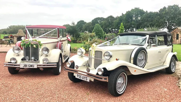 Wedding Car two cars parked on gravel